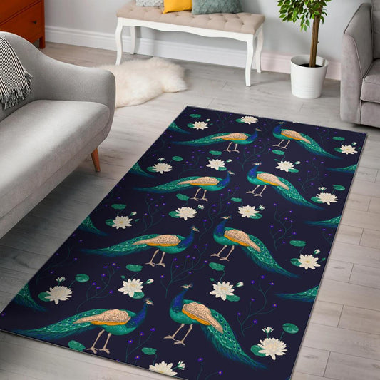 Peacock Flower Pattern Area Rug