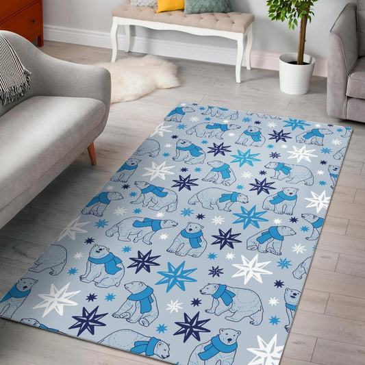 Polar Bear Pattern Blue Background Area Rug