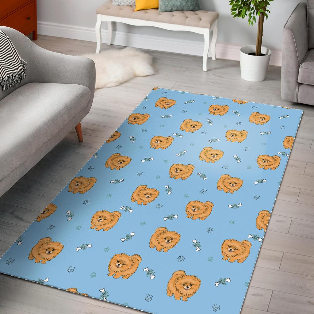 Brown cute pomeranian blue blackground Area Rug