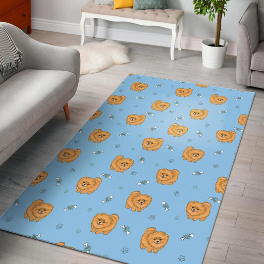 Brown cute pomeranian blue blackground Area Rug