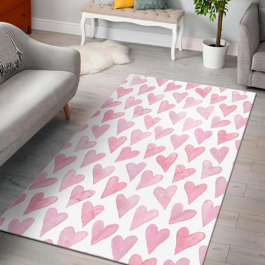 Watercolor pink heart pattern Area Rug