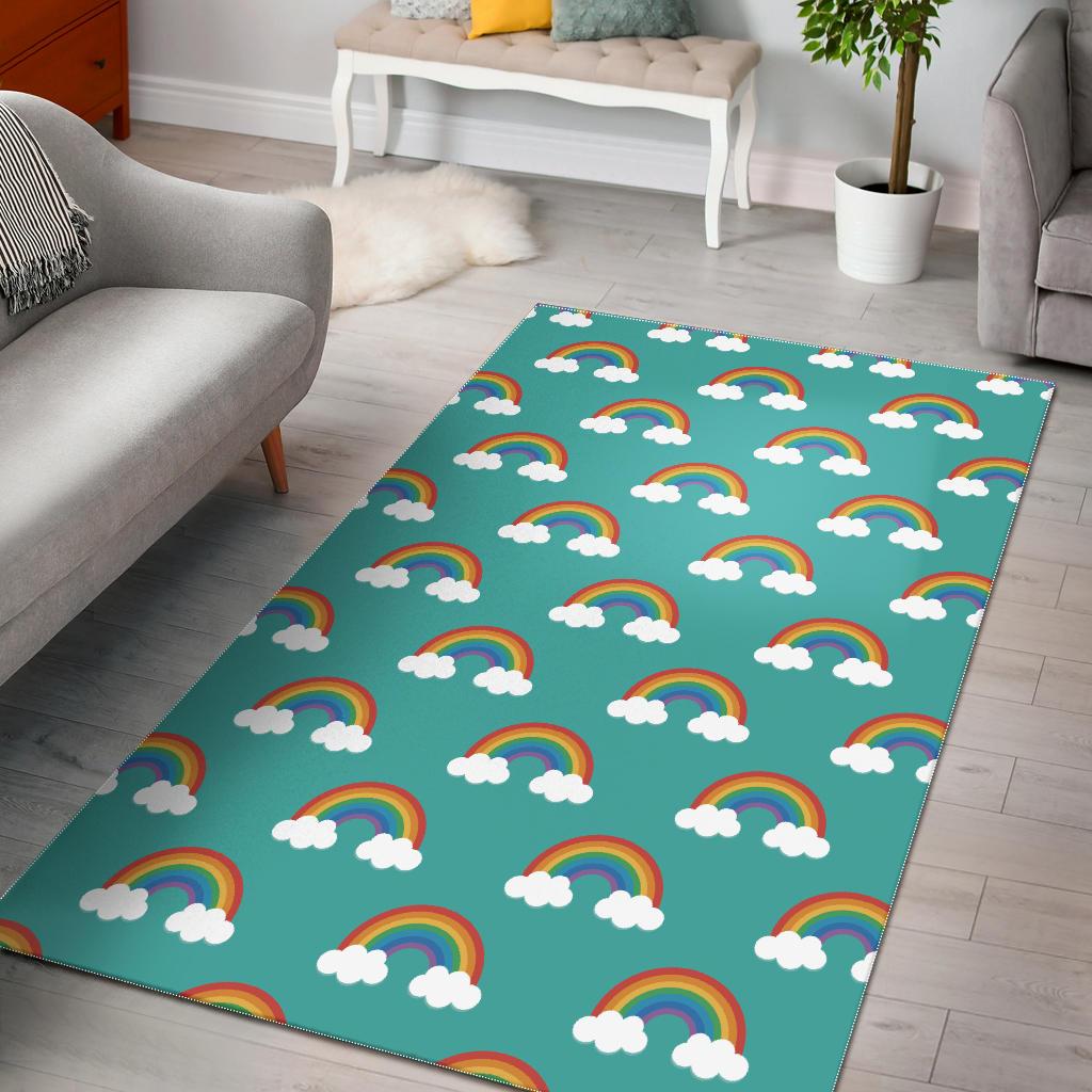 Rainbow pattern green background Area Rug