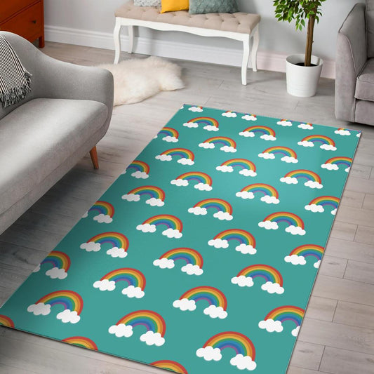 Rainbow pattern green background Area Rug