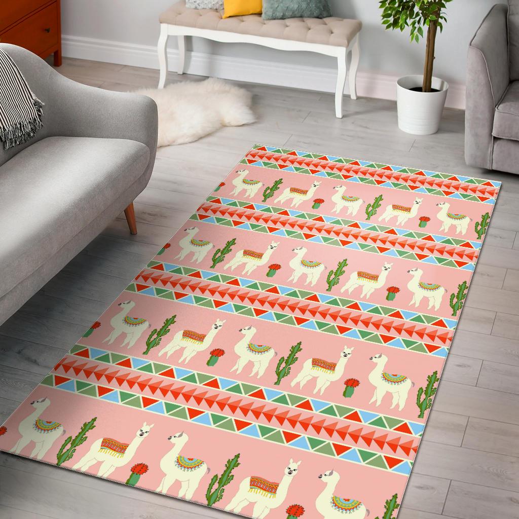 Llama Cactus Pattern background Area Rug
