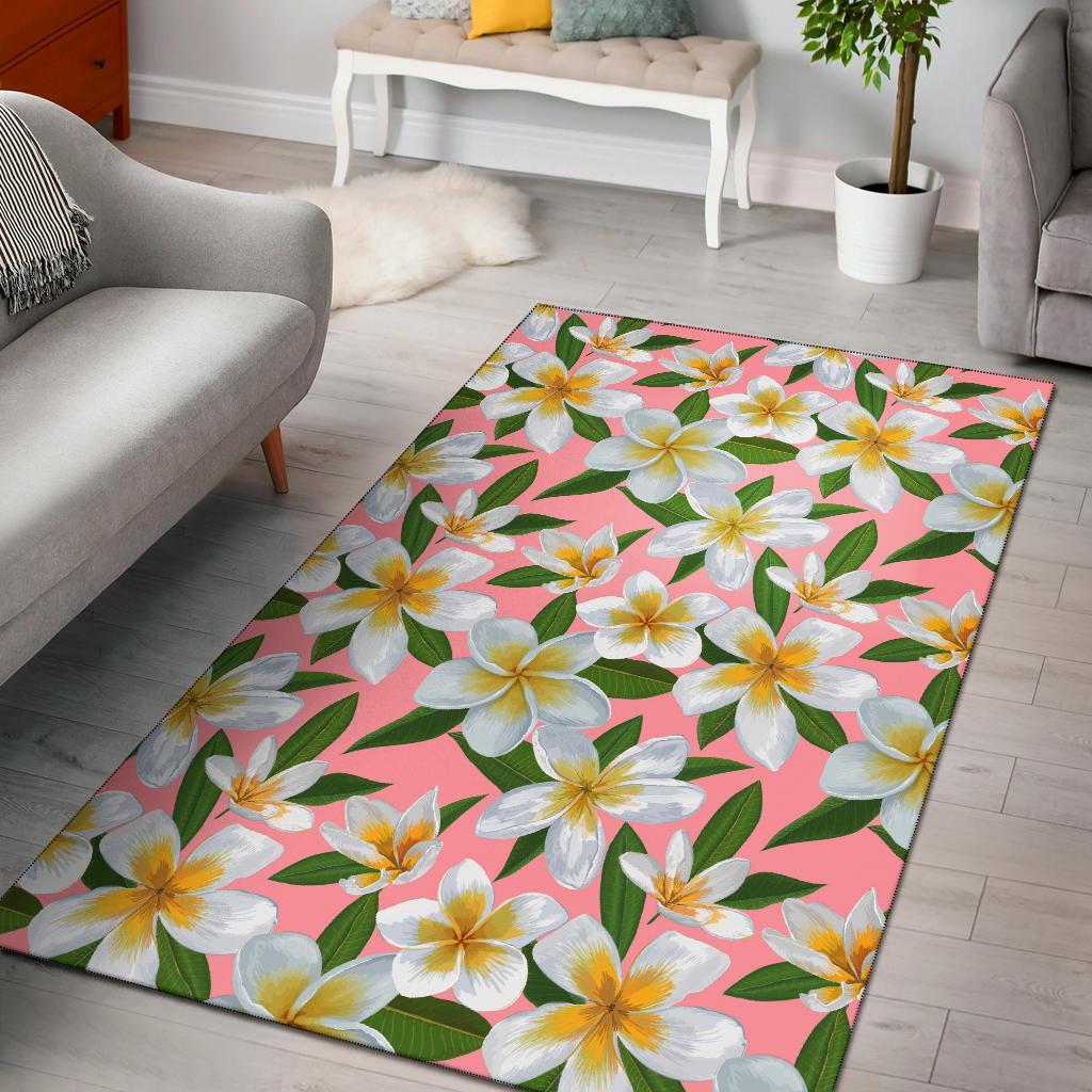 White Plumeria Pattern Print Design PM011 Area Rugs