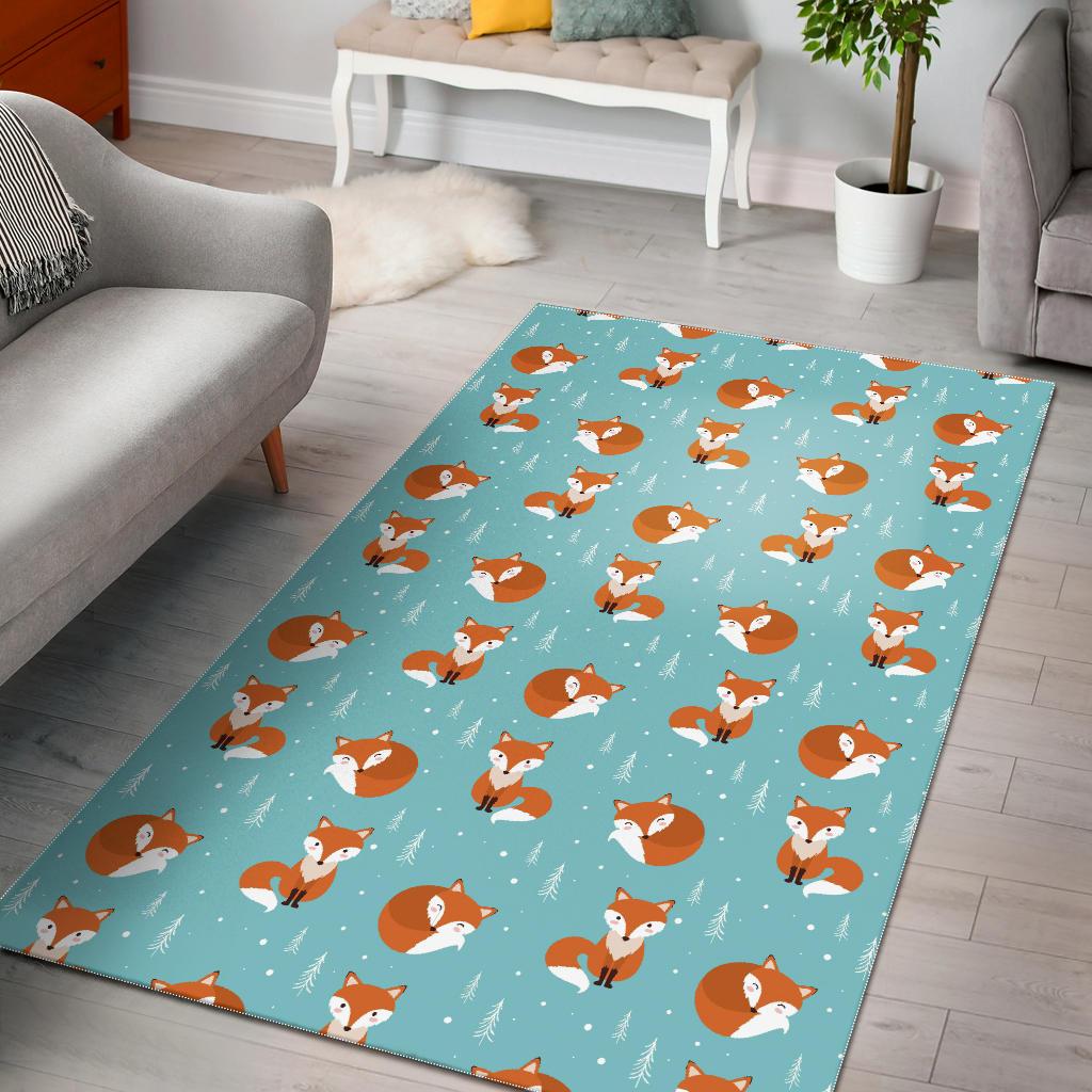 Fox pattern blue b ackground Area Rug