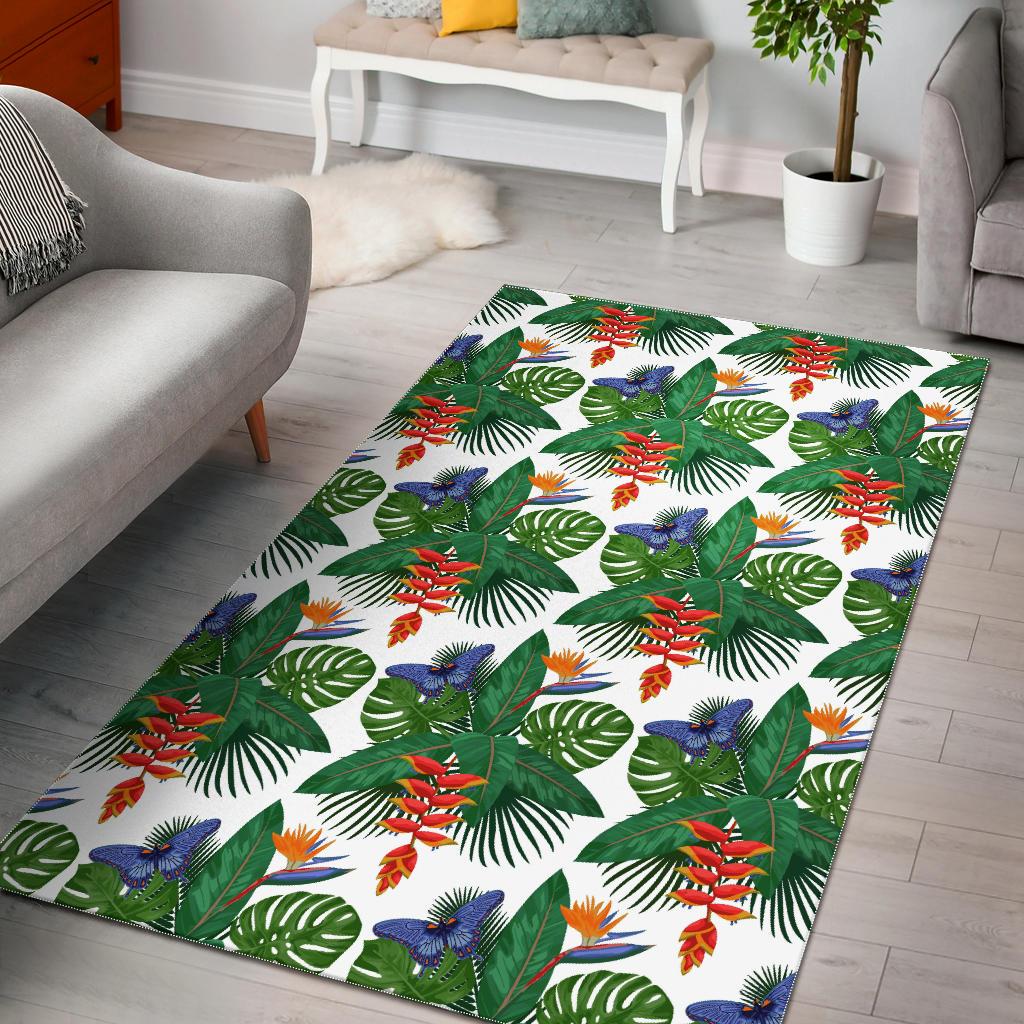 Heliconia Butterfly Leaves Pattern Area Rug