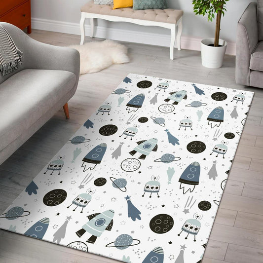 Hand drawn space elements space rocket star planet space probe Area Rug