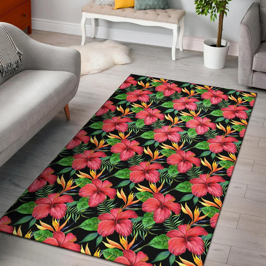 Red Hibiscus Pattern Print Design HB07 Area Rugs