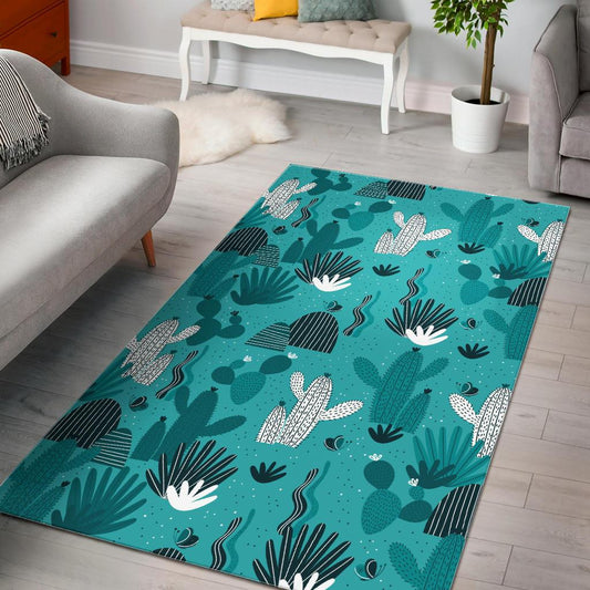 Green Cactus Pattern Area Rug