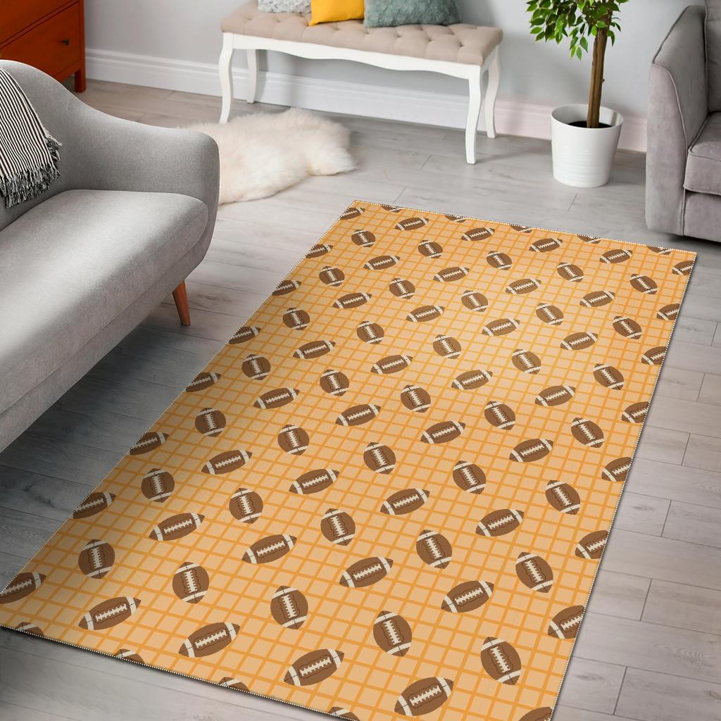 American Football Ball Pattern Yellow Background Area Rug