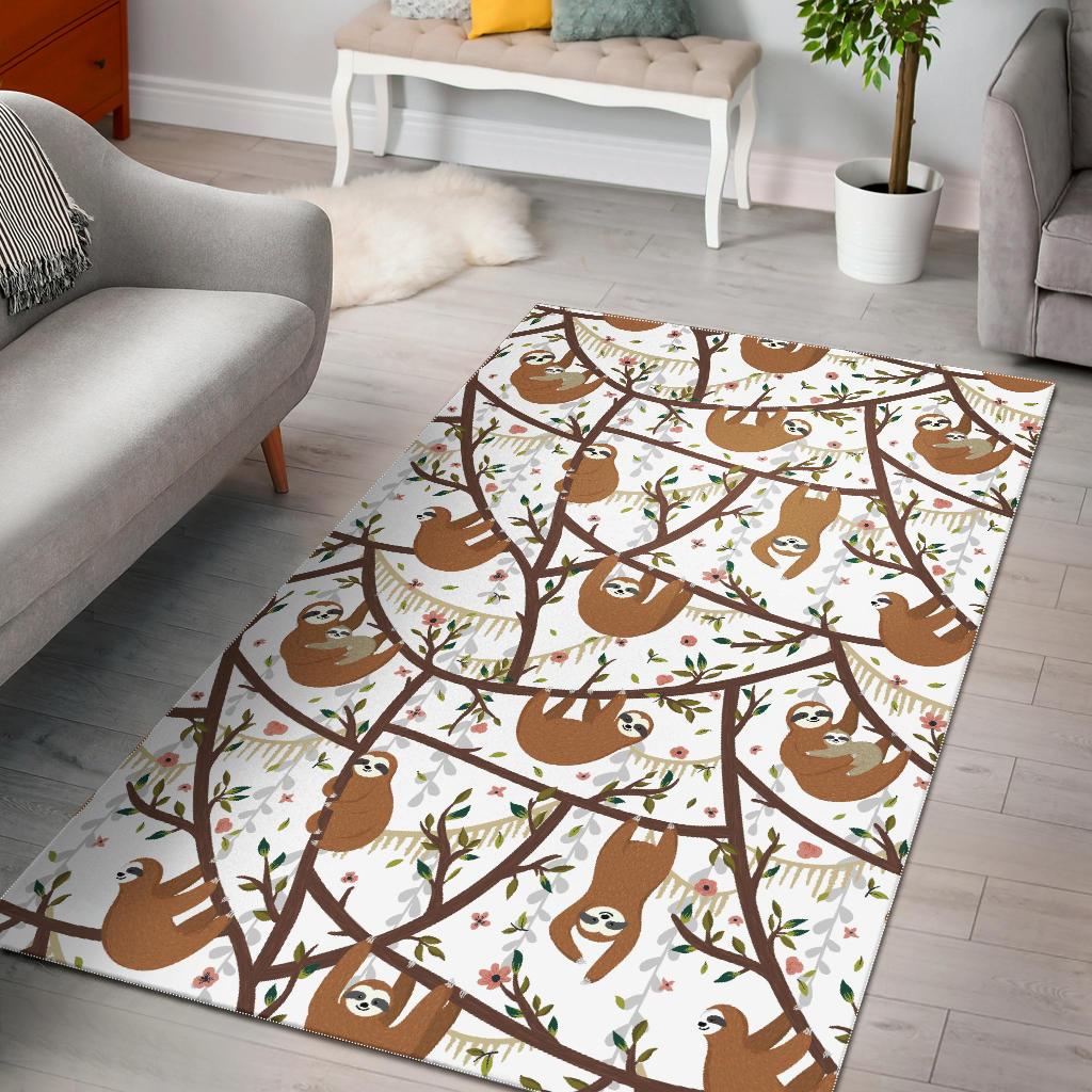 Sloths hanging on the tree pattern Area Rug