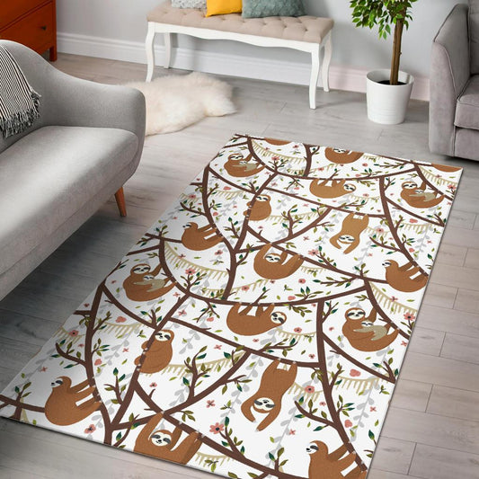 Sloths hanging on the tree pattern Area Rug