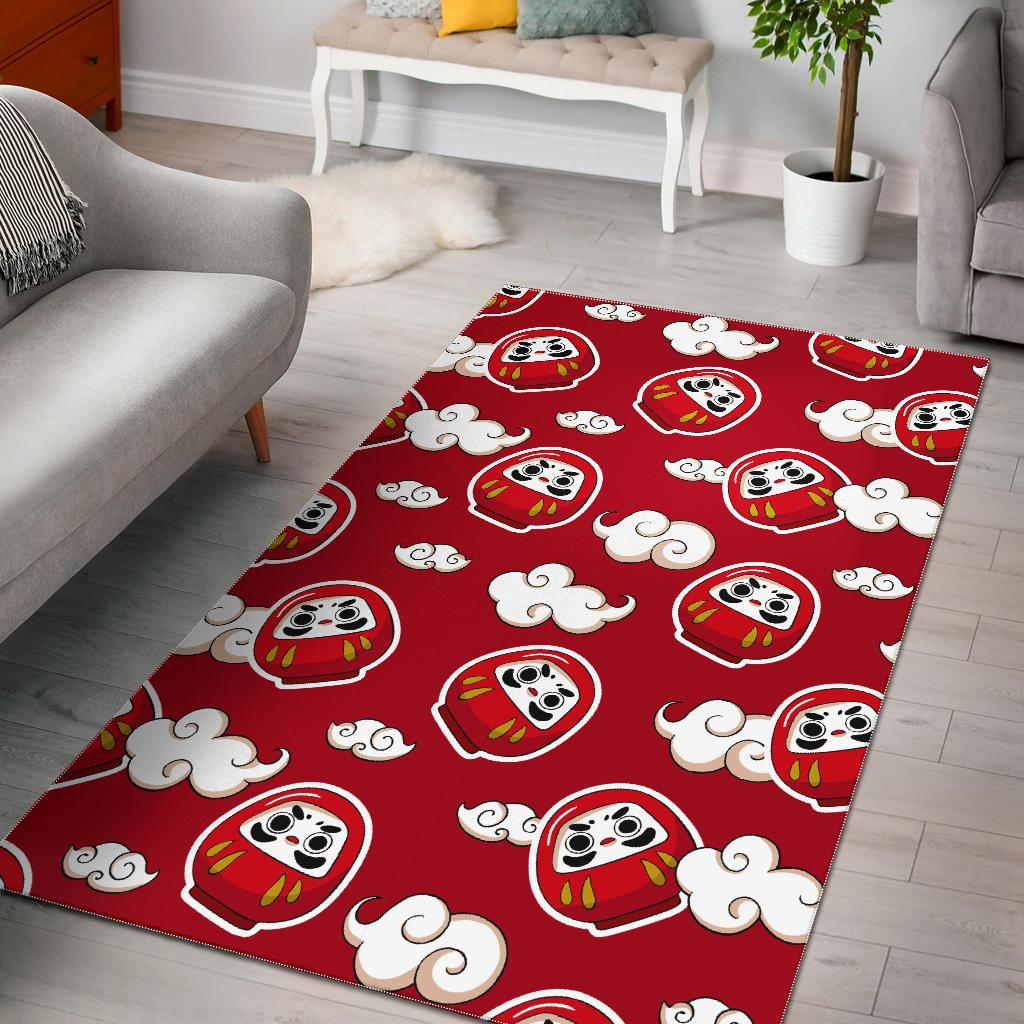 Red Daruma Cloud Pattern Area Rug