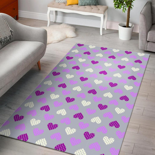 Heart Purple Pokka Dot Pattern Area Rug