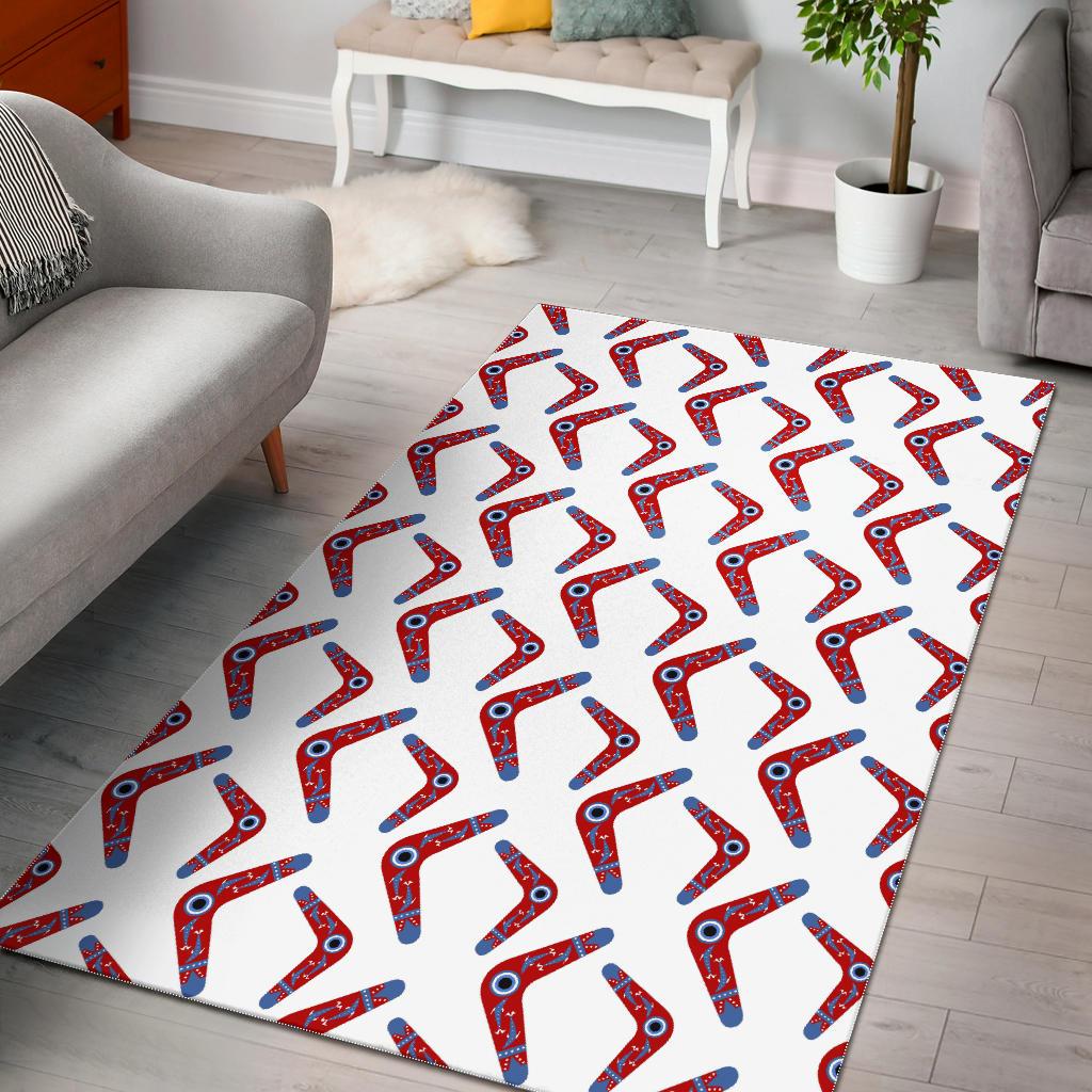 Boomerang Aboriginal Pattern White Background Area Rug