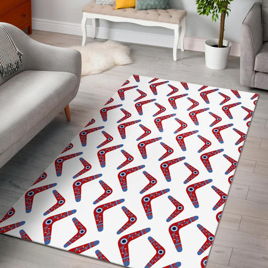 Boomerang Aboriginal Pattern White Background Area Rug