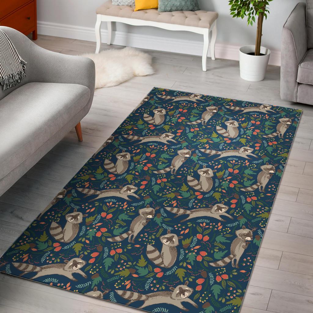 Raccoon tropical leaves pattern Area Rug