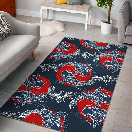 Koi Fish Carp Fishs hand drawn japanese art Area Rug