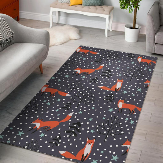 Fox Snow Winter Pattern Area Rug