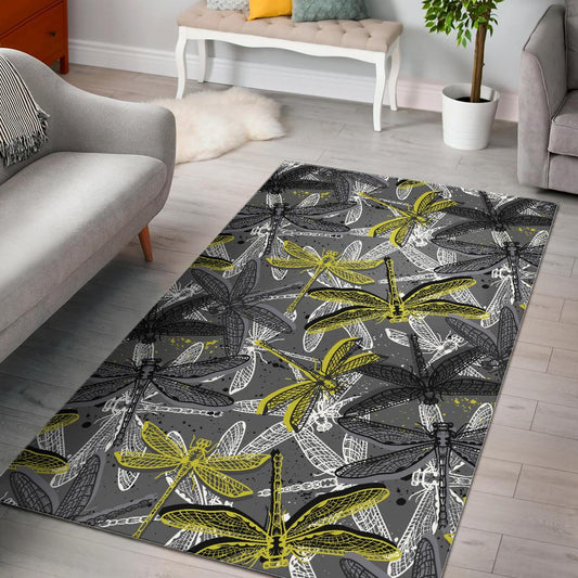 Hand drawn dragonfly pattern Area Rug