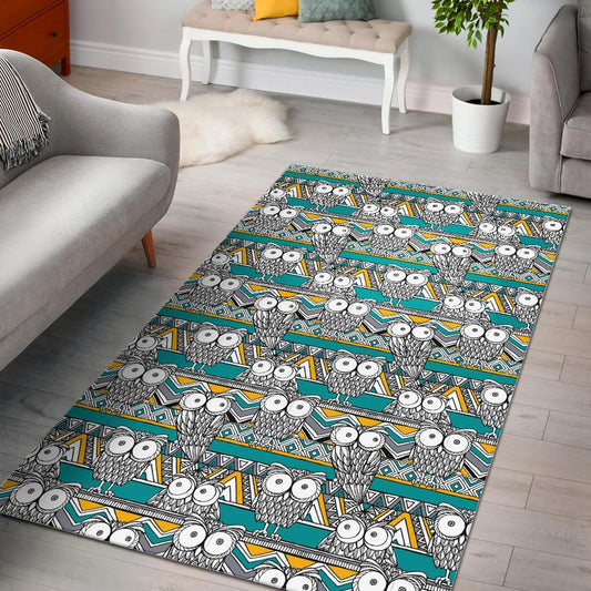 Owl Pattern Green Background Area Rug