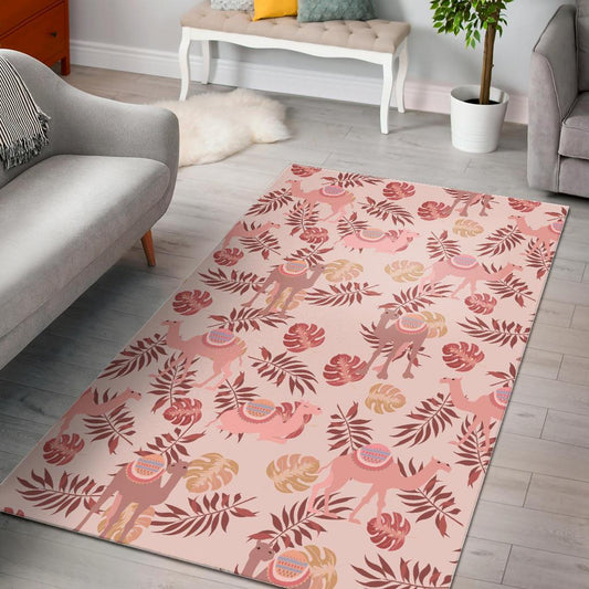 Pink Camel Leaves Pattern Area Rug