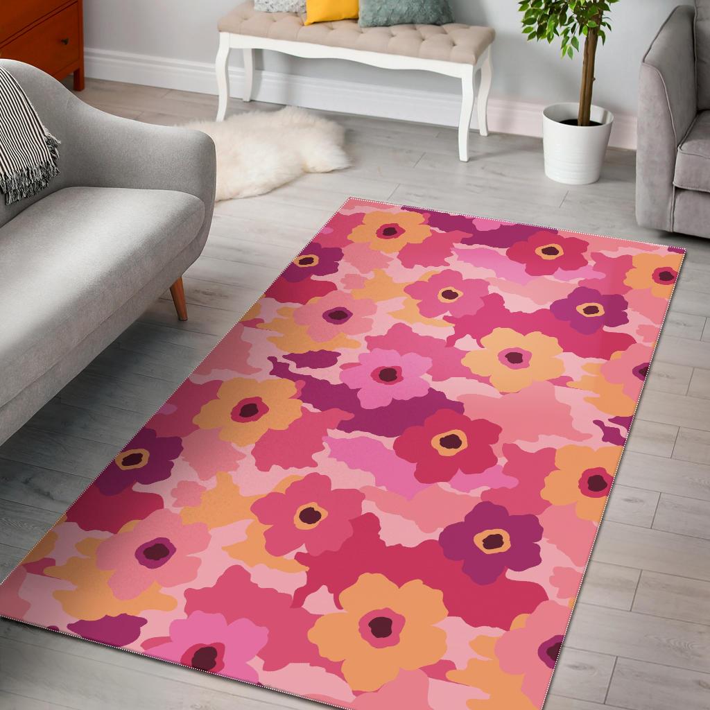 Pink Camo Camouflage Flower Pattern Area Rug