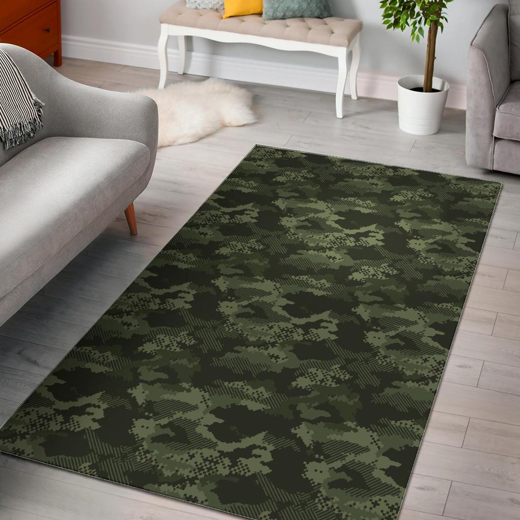 Digital Green camo camouflage pattern Area Rug