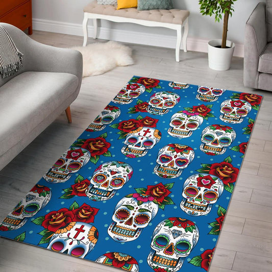 Suger Skull Rose Pattern Area Rug