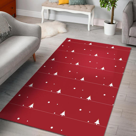 Christmas tree star snow red background Area Rug