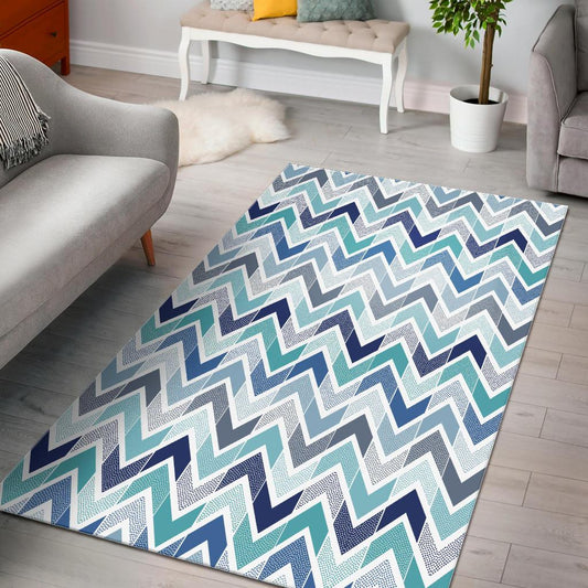 zigzag  chevron blue pattern Area Rug