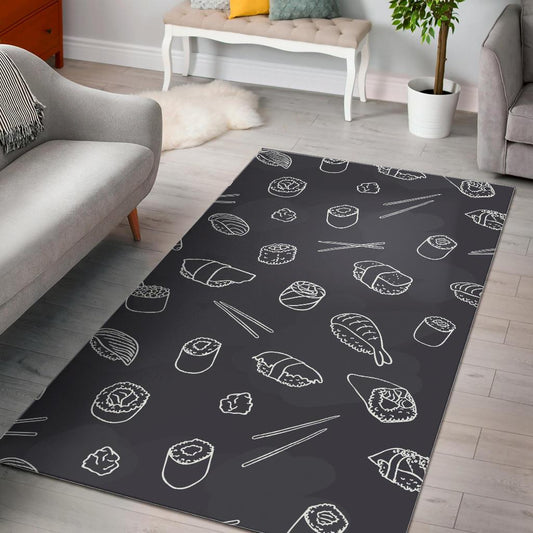 sushi pattern black background Area Rug