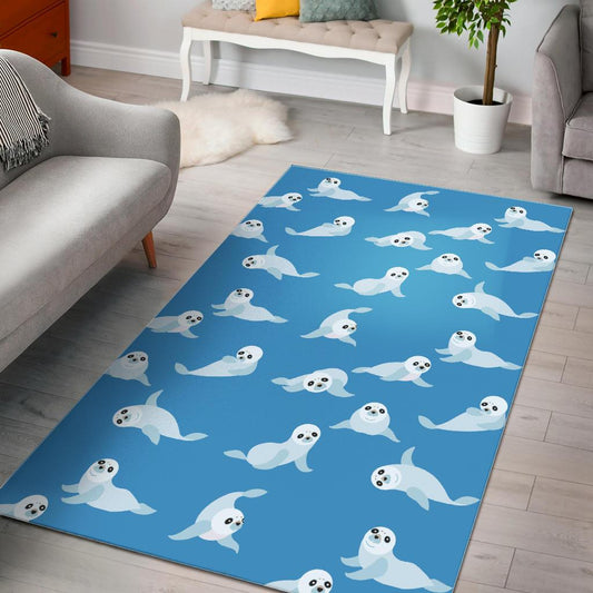 Cute sea lion seal pattern background Area Rug