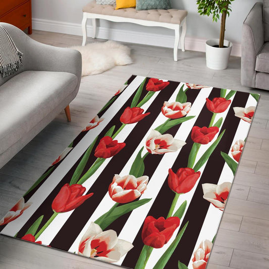 red and white tulips pattern Area Rug