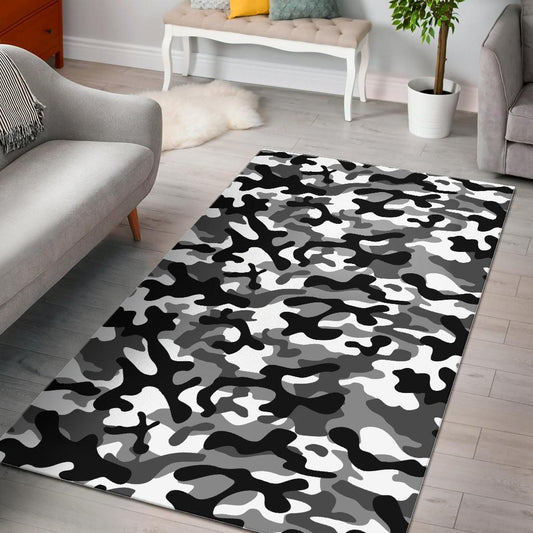 Black white camo camouflage pattern Area Rug