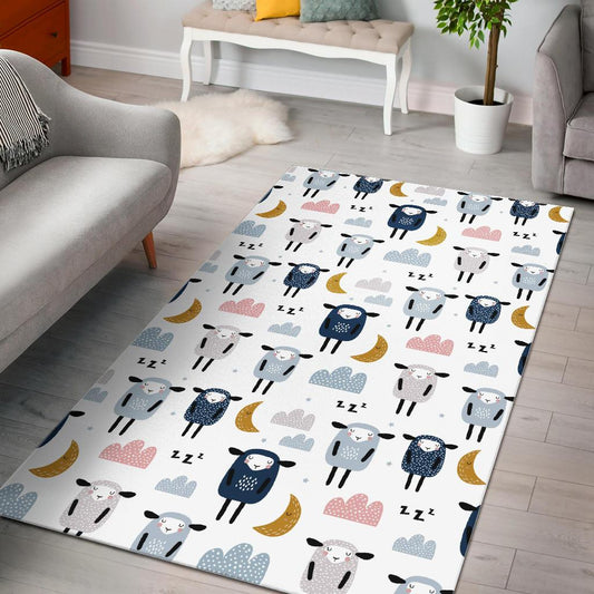 Cute sleeping sheep moon cloud pattern Area Rug
