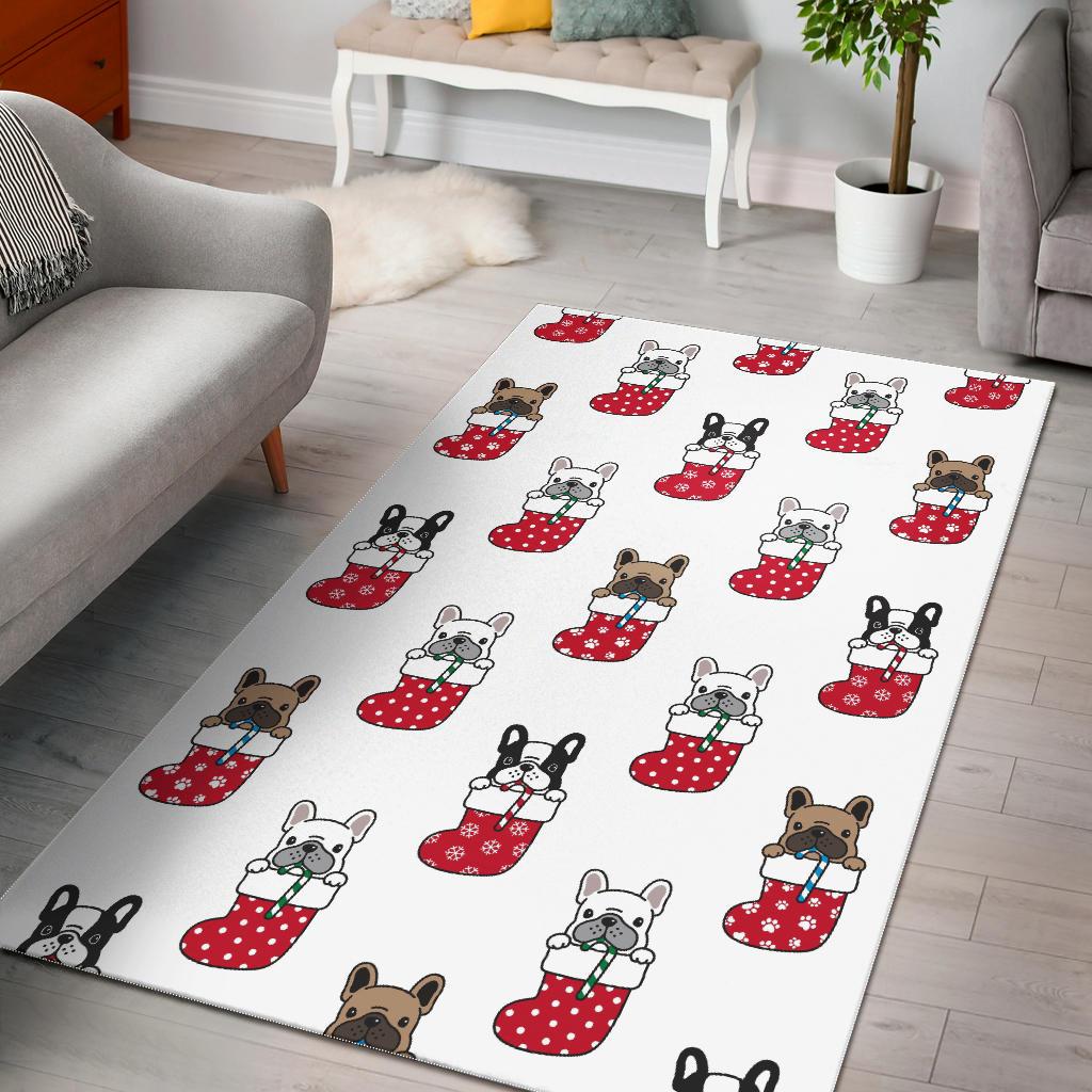 French Bulldog in Sock Pattern Area Rug