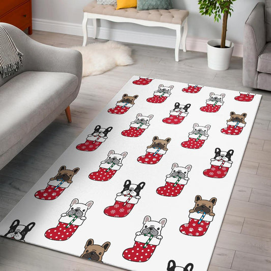 French Bulldog in Sock Pattern Area Rug