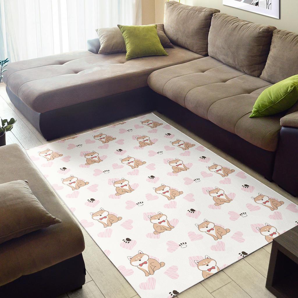 Cute Shiba Inu Heart Pattern Area Rug