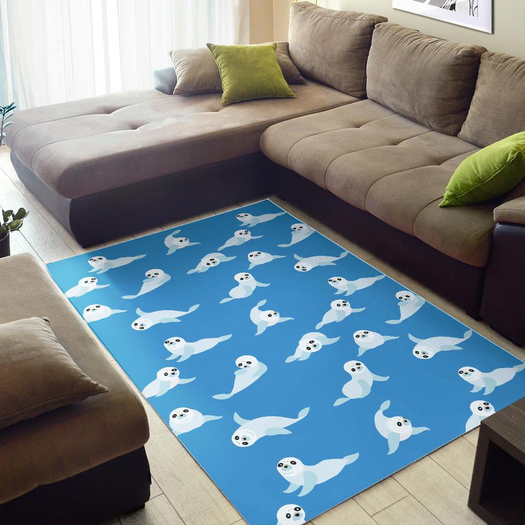 Cute sea lion seal pattern background Area Rug