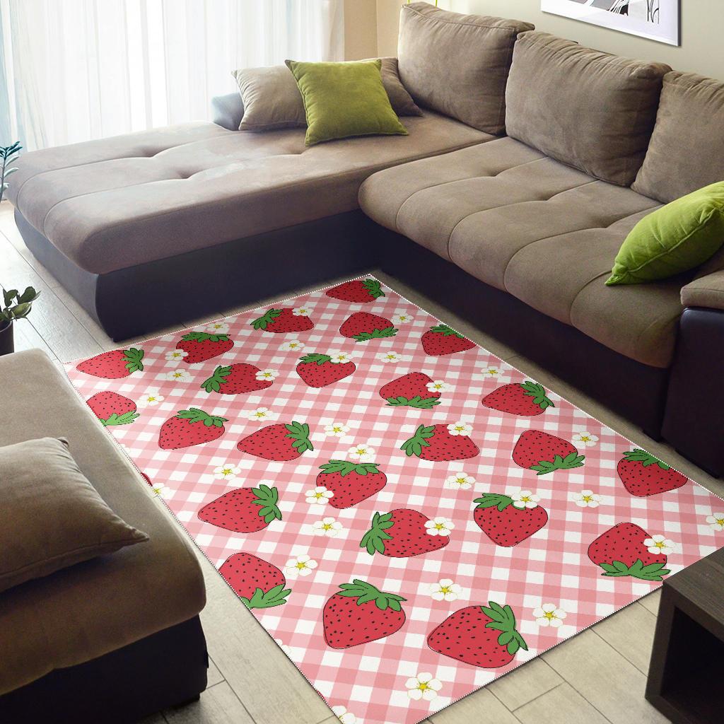Strawberry Pattern Stripe Background Area Rug