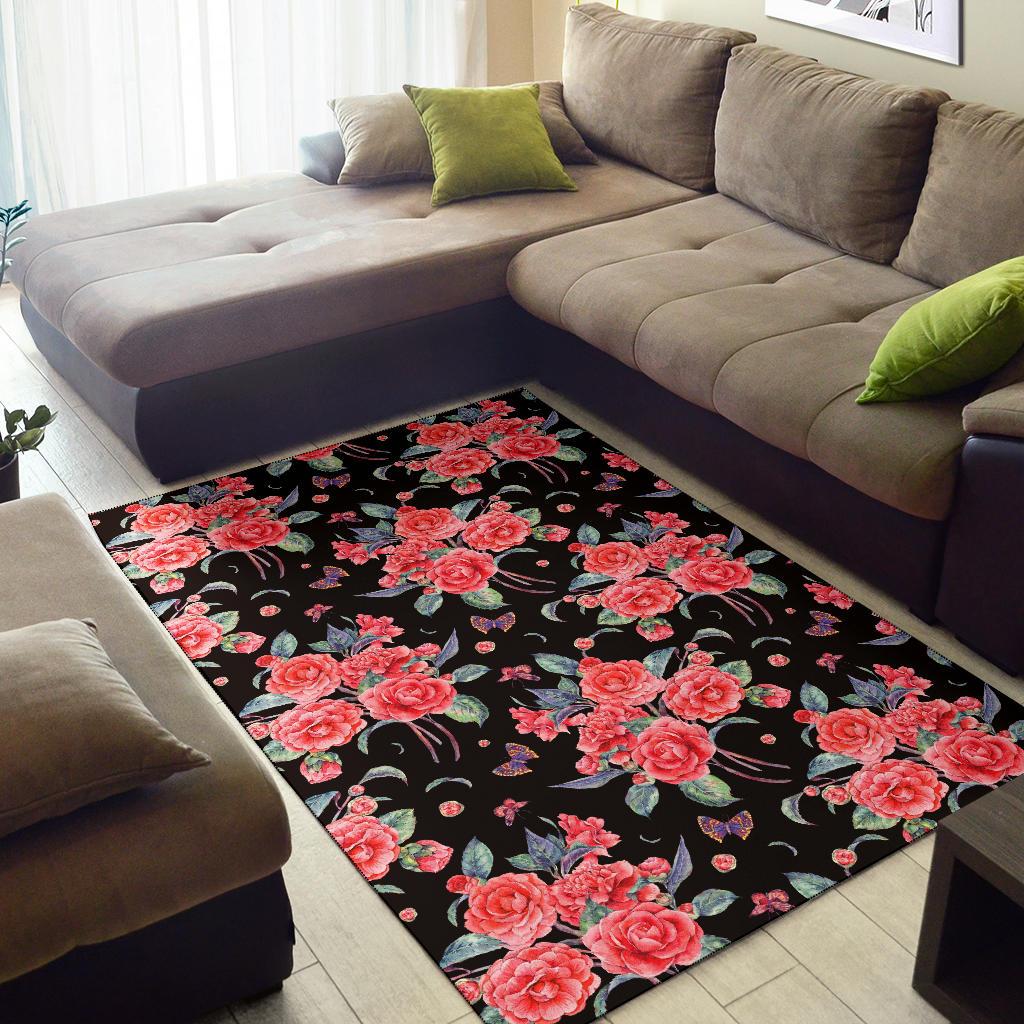Camellia Pattern Print Design CM03 Area Rugs