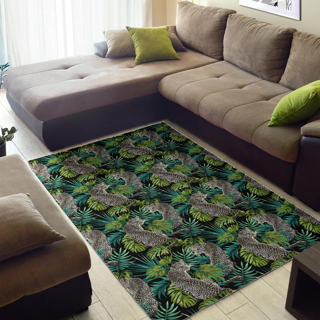 Leopard Leaves Pattern Area Rug
