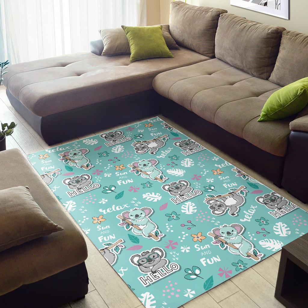 Cute koalas blue background pattern Area Rug