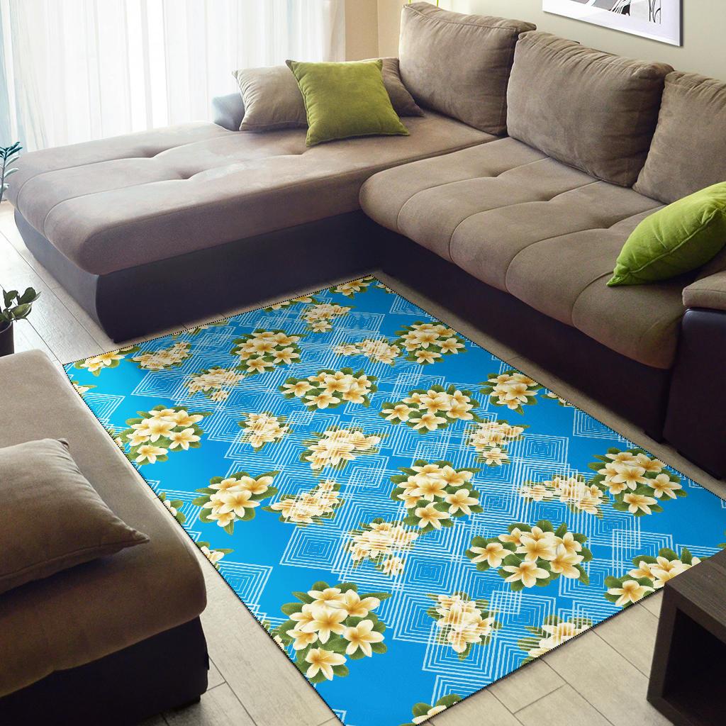 Yellow Plumeria Design Print Pattern Area Rugs