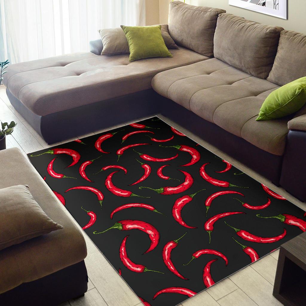 Chili peppers pattern black background Area Rug