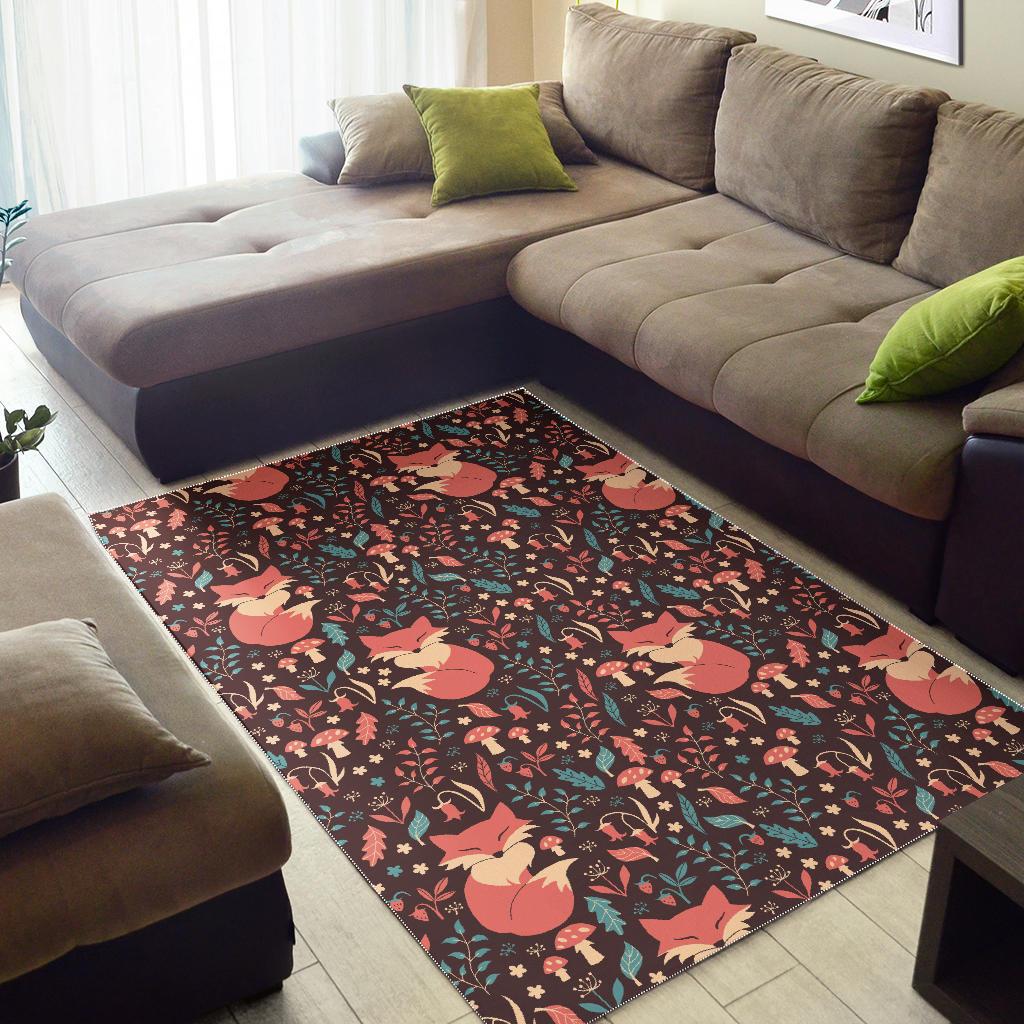 fox leaves mushroom pattern Area Rug
