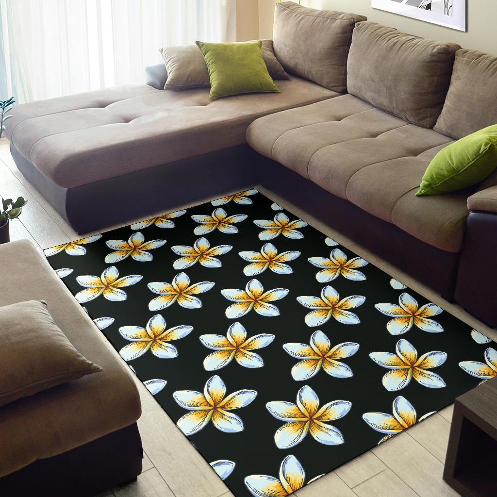 White Plumeria Pattern Print Design PM022 Area Rugs