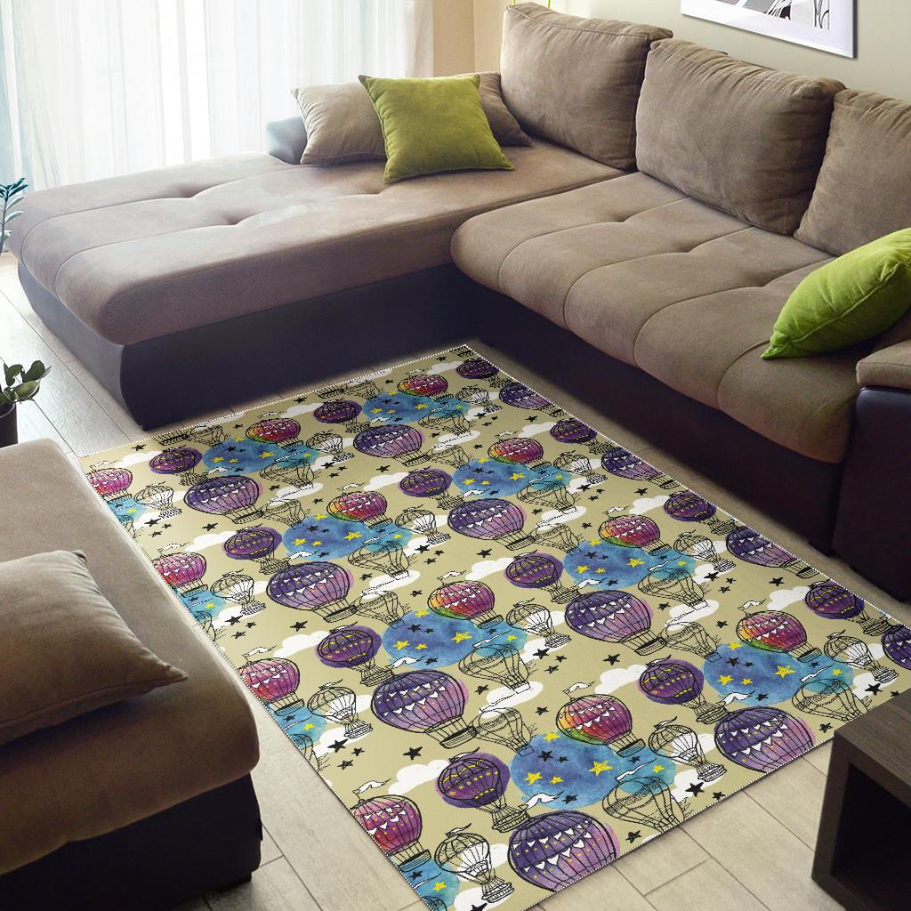 Hot Air Balloon Water Color Pattern Area Rug